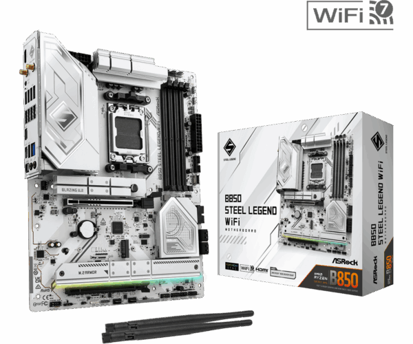 Placa Madre ASRock B850 Steel Legend Wifi  – ATX /DDR5 / PCIe 5.0 / WiFi 7 / Ryzen 9000-8000-7000