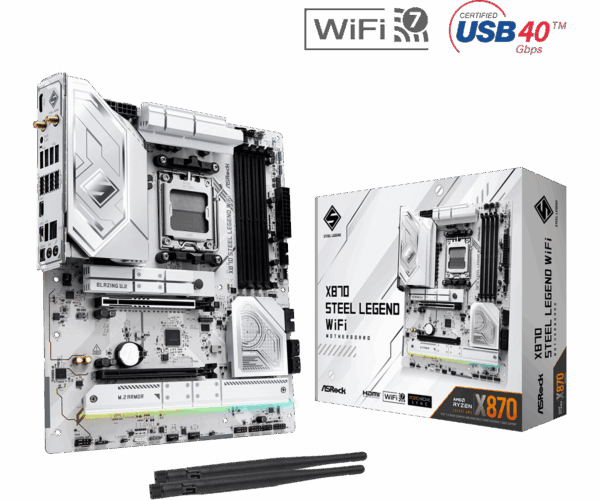Placa Madre ASRock X870 Steel Legend Wifi– ATX DDR5, PCIe 5.0, Wi-Fi 7, USB4, AM5